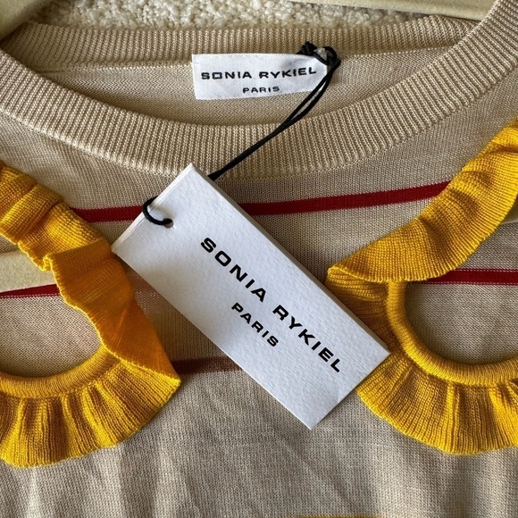 Sonia Rykiel- Yellow and Red Stripe Ruffle Cut Out Longsleeve Shirt - Picture 3 of 5